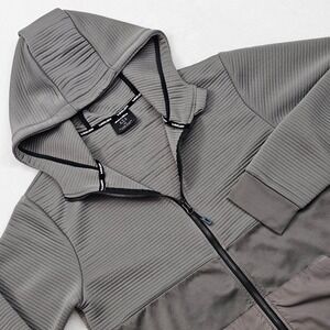 Bauer Hockey Full Zip Hoodie Mens Large Gray Ribbed Hybrid Fleece Sportswear